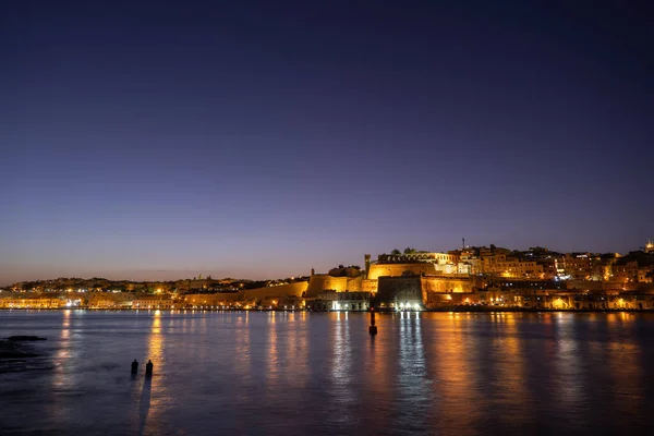 Stad Valletta Floriana Stad Skyline Malta Nachts Uitzicht Vanaf Grand — Stockfoto