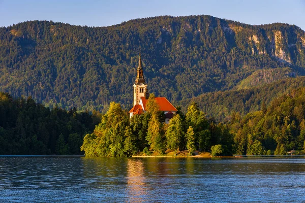 Bled Island Lake Bled Pilgrimage Church Assumption Mary Sunrise Julian — Fotografia de Stock