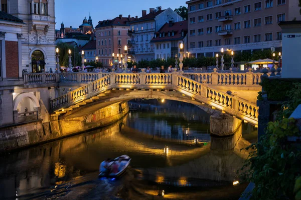 Ljubljana Slovenia July 2022 Triple Bridge Slovene Tromostovje Ljubljanica River —  Fotos de Stock