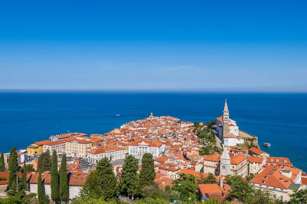 Città Pirano Slovenia Pittoresca Città Vecchia Sulla Costa Adriatica Dell — Foto Stock