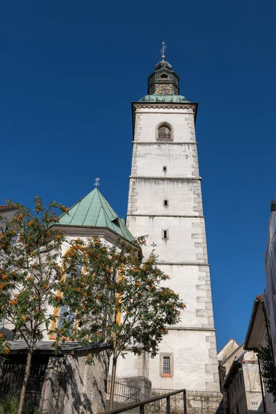 Kloktoren Van Jacobskerk Skofja Loka Slovenië — Stockfoto