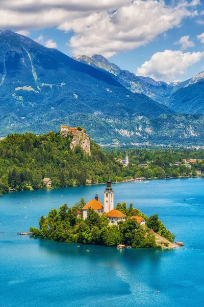 Lago Bled Bled Island Eslovénia Ilha Peregrinação Igreja Assunção Maria — Fotografia de Stock