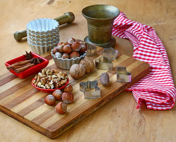 Nuts for baking on winter holidays — Stock Photo, Image