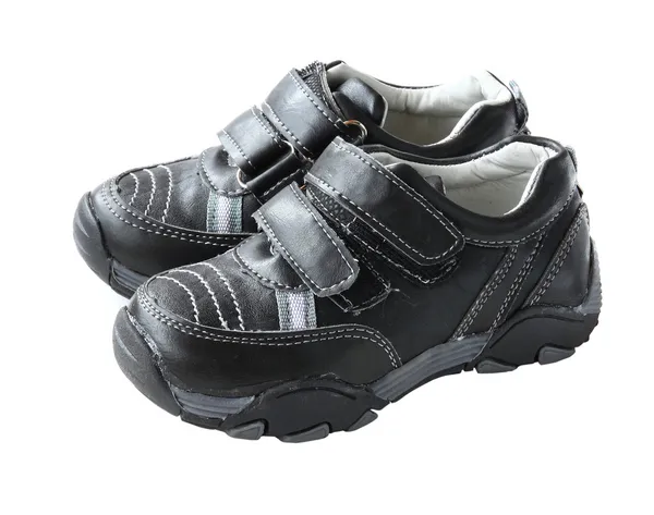 Pair child little black boots — Stock Photo, Image