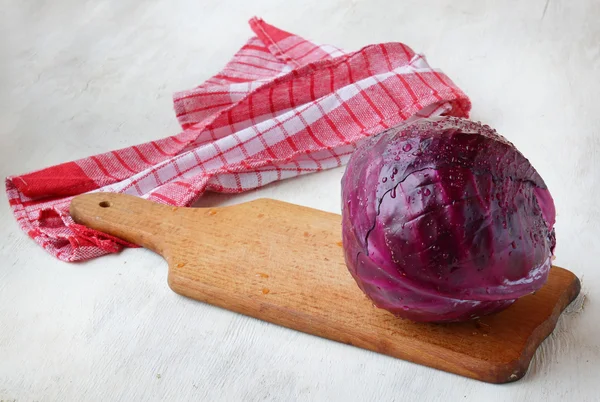 A head of red cabbage with water drops — Stock Photo, Image