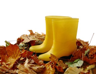 iki sarı gumboots düşmüş ayakta kalıyor