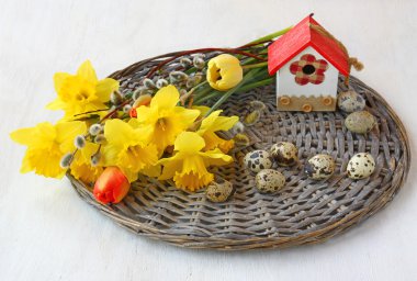 Paskalya natürmort nergis ve laleler