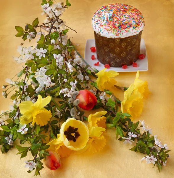Nature morte avec gâteau de Pâques (kulich ) — Photo