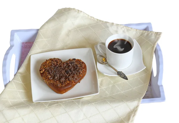 Baking in the shape of heart and a cup of coffee — Stock Photo, Image