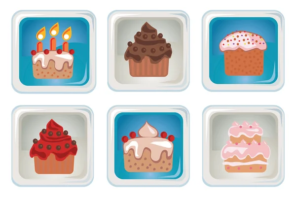 Set icone colorate cupcakes — Vettoriale Stock