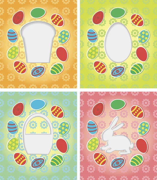 Set of paper card with Easter eggs, basket, bunny, Easter cake — Stock Vector