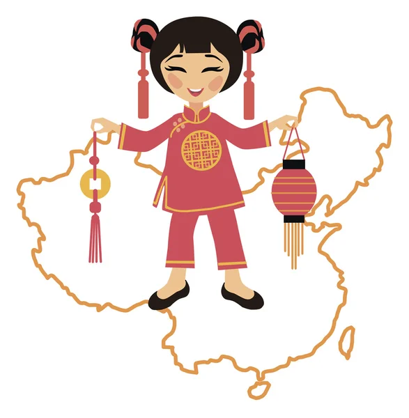 Chinese girl with lantern — Stock Vector