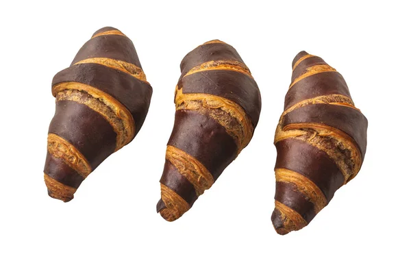 Three Chocolate Croissants White Background Isolated Flat Lay — Foto de Stock