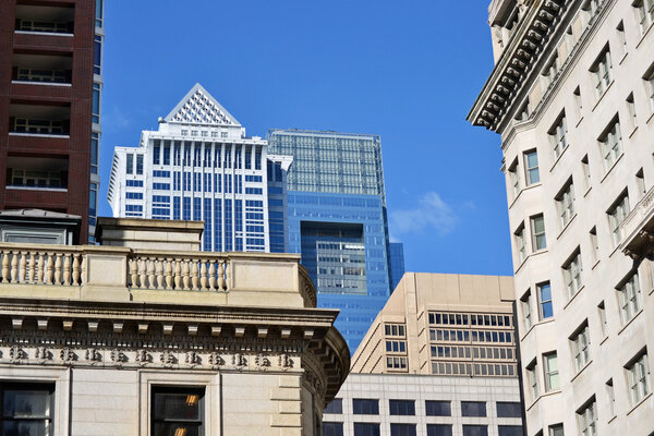 Several Philadelphia buildings against a pretty blue sky