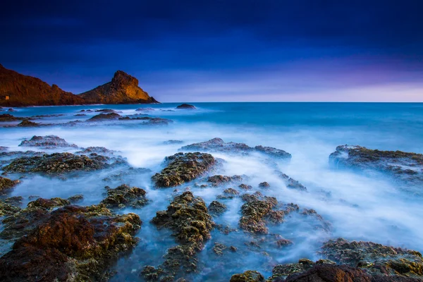 Sonnenuntergang an der Küste des Naturparks Cabo de Gata-Spanien, Almeria — Stockfoto