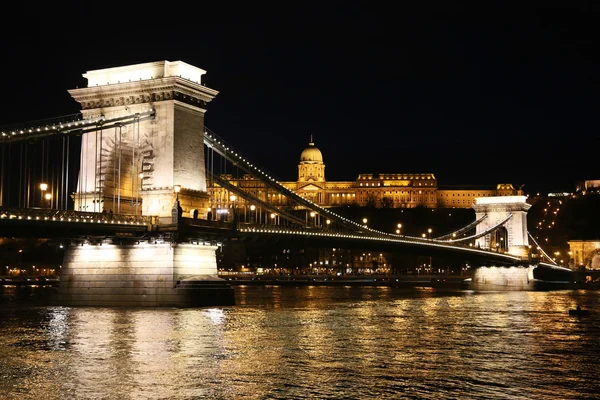 Budapest by night and Chain Bridge Stock Photo