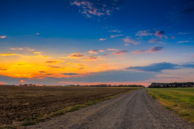yol çayır ve güzel günbatımı