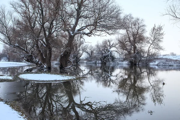 Inverno paisagem fluvial — Fotografia de Stock