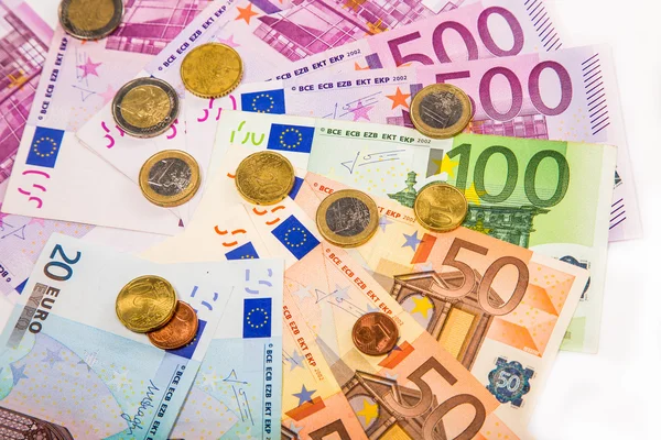 Geld euromunten en biljetten — Stockfoto