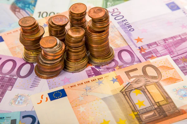 Money euro coins and banknotes — Stock Photo, Image