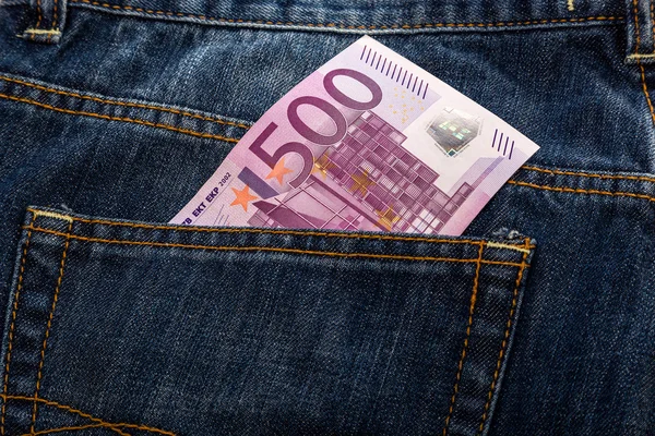 Euro banknotes in jeans back pocket — Stock Photo, Image