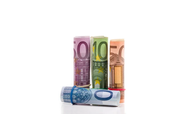 Valsade upp eurosedlar — Stockfoto
