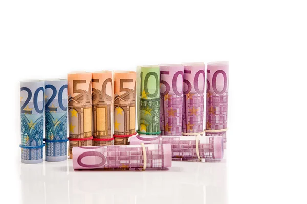 Valsade upp eurosedlar — Stockfoto