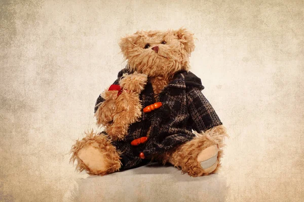 Mignon Ours Peluche Sur Fond Grunge — Photo