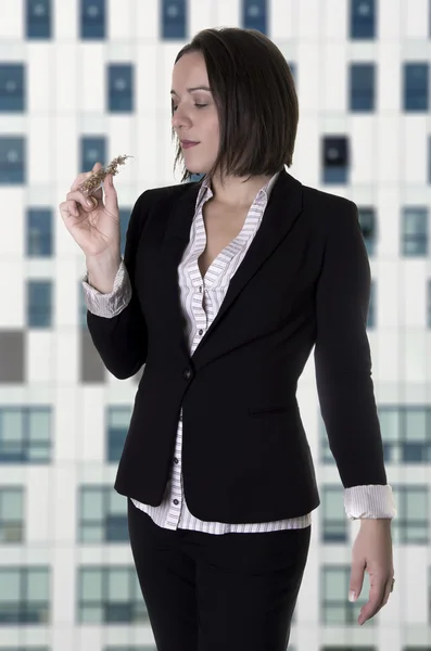 Woman smelling parfum — Stock Photo, Image