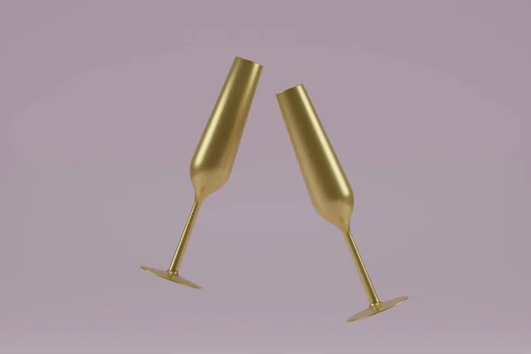Deux Coupes Champagne Flying Golden Pour Nouvel Rendu — Photo