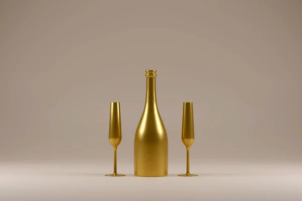 Bouteille Champagne Dorée Pour Nouvel Image — Photo