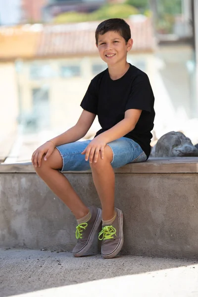 Portrait Handsome Male Child City Outdoors Natural Light — Fotografia de Stock