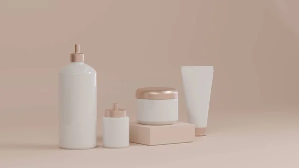 Cosmetische Fles Mockup Product Set Roze Achtergrond Render — Stockfoto