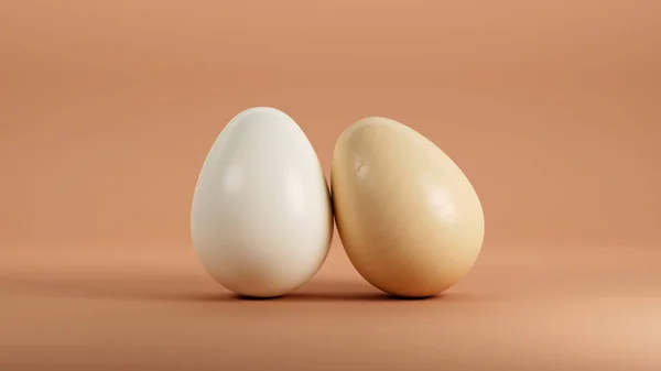Chicken White Brown Eggs Isolated Orange Background Render — Stock Photo, Image