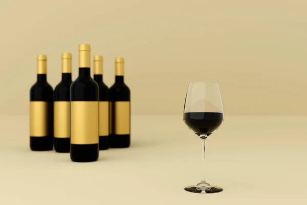 Rotwein Schnapsflasche Und Glas Weinglas Renderer Isoliert Auf Weißem Hintergrund — Stockfoto
