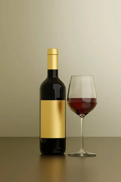Rotwein Schnapsflasche Und Glas Weinglas Renderer Isoliert Auf Weißem Hintergrund — Stockfoto