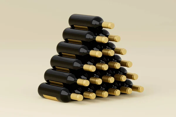 Piramide Van Rode Wijnflessen Product Alcohol Drank Reclameconcept Illustratie — Stockfoto