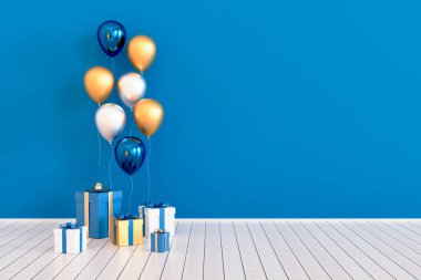 Parlak 3D gerçekçi balonlar ve hediye kutuları. Sevgililer Günü ya da düğün günü için romantik bir arka plan parti, etkinlik, sunum ya da tanıtım afişi, posterler. 3d hazırlayıcı