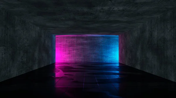 Dark Cyber Scifi Pozadí Neonovými Světly Noci Uličce Nebo Garáži — Stock fotografie