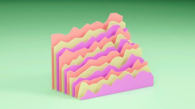 Yeşil arkaplanda farklı renk grafikleri. 3 Boyutlu Hazırlama