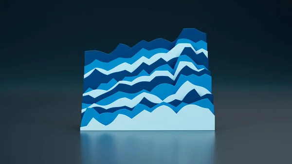 Set of blue charts on dark background. 3D illustration