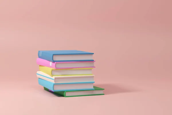 Stapel Von Büchern Und Papier Auf Rosa Hintergrund Illustration — Stockfoto