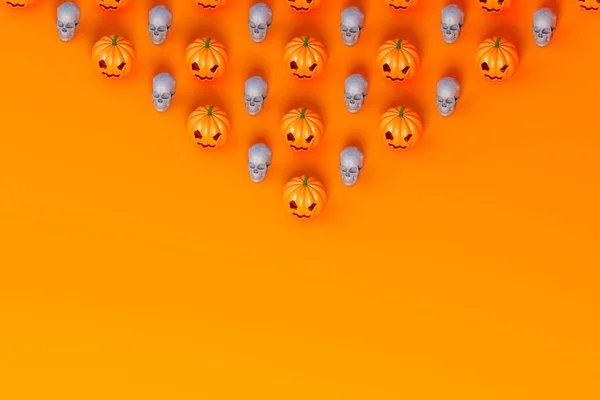 Render Halloween Pumpkin White Skull Covering Half Orange Background — Stock Photo, Image