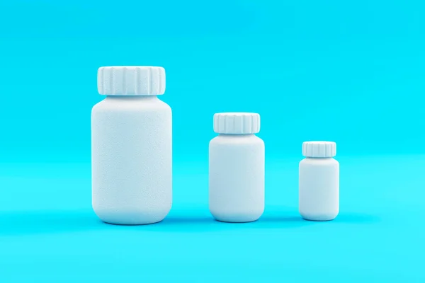Representación Tres Frascos Plástico Blanco Blanco Diferentes Tamaños —  Fotos de Stock