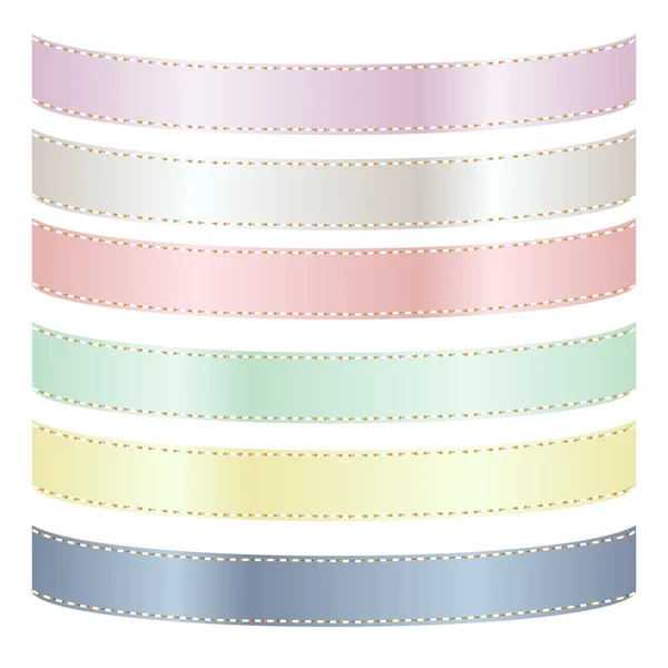 Set of Six Pastel Satin Ribbons — Stock Vector