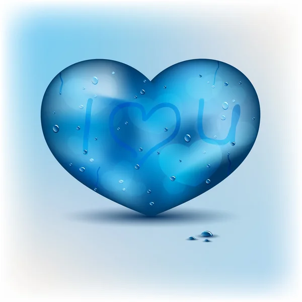 Blue heart shape with water drops — Stock Vector