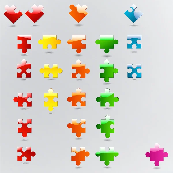 Minden lehetséges formájú puzzle-darabokat, különböző színekben — Stock Vector