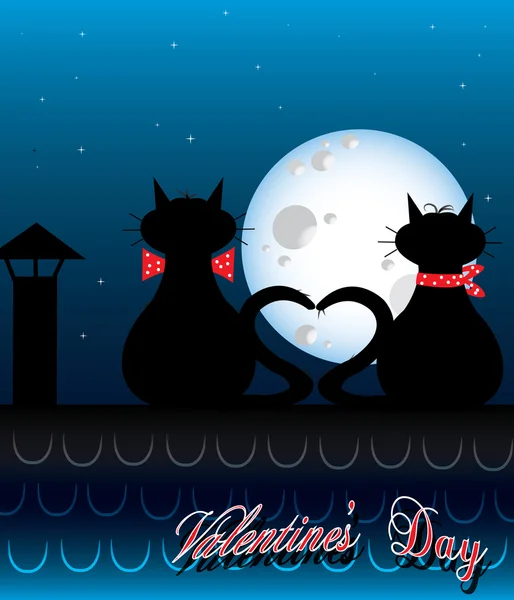 Valentine's day background with cats — Stock Vector