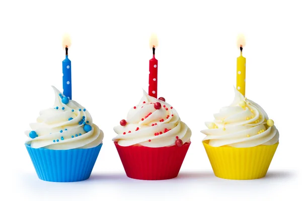 Tre birthday cupcakes — Stockfoto