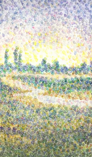 Paysage aquarelle dans le style du pointillisme. Rivière dans le champ — Photo